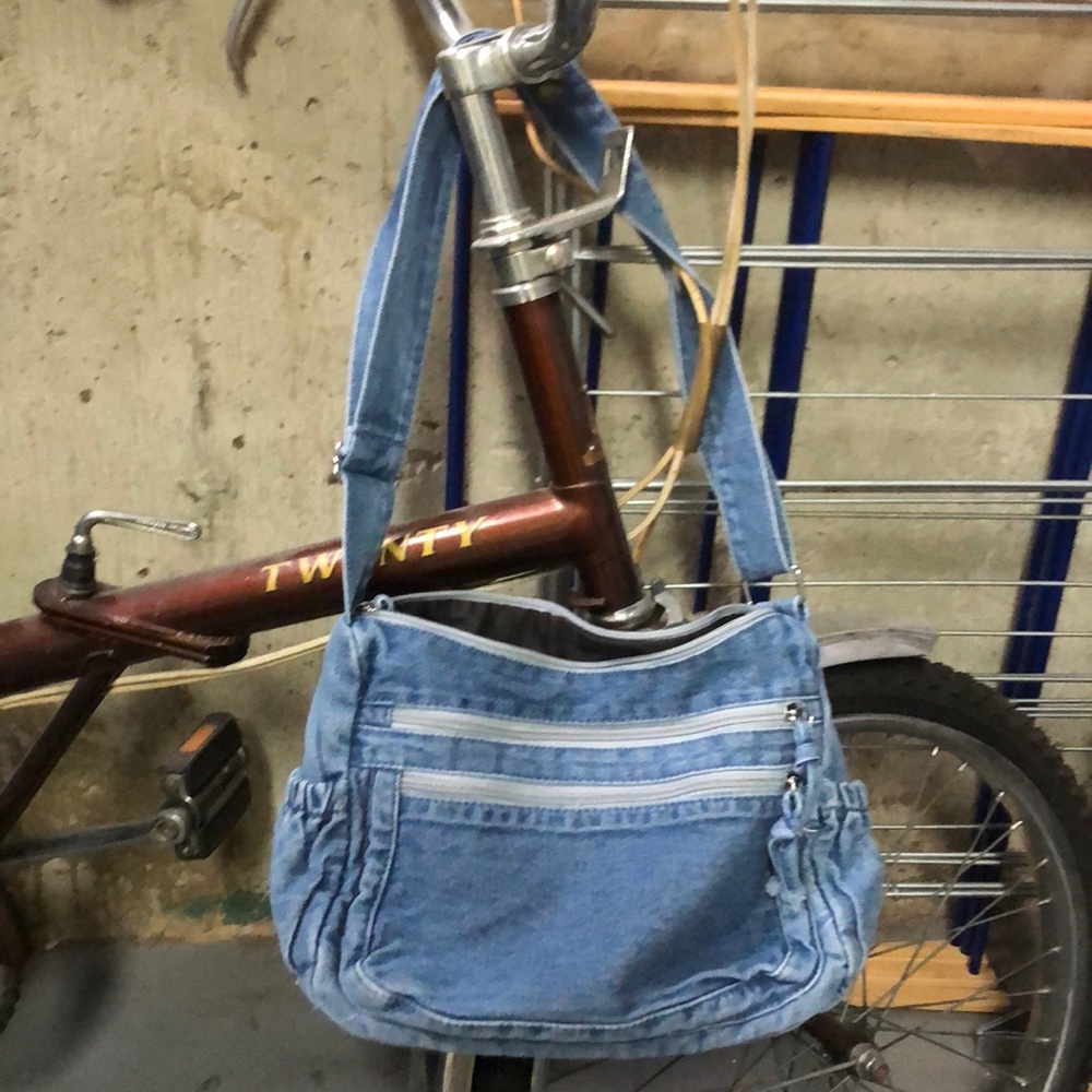 Triple Zip Denim Shoulder Bag Y2K